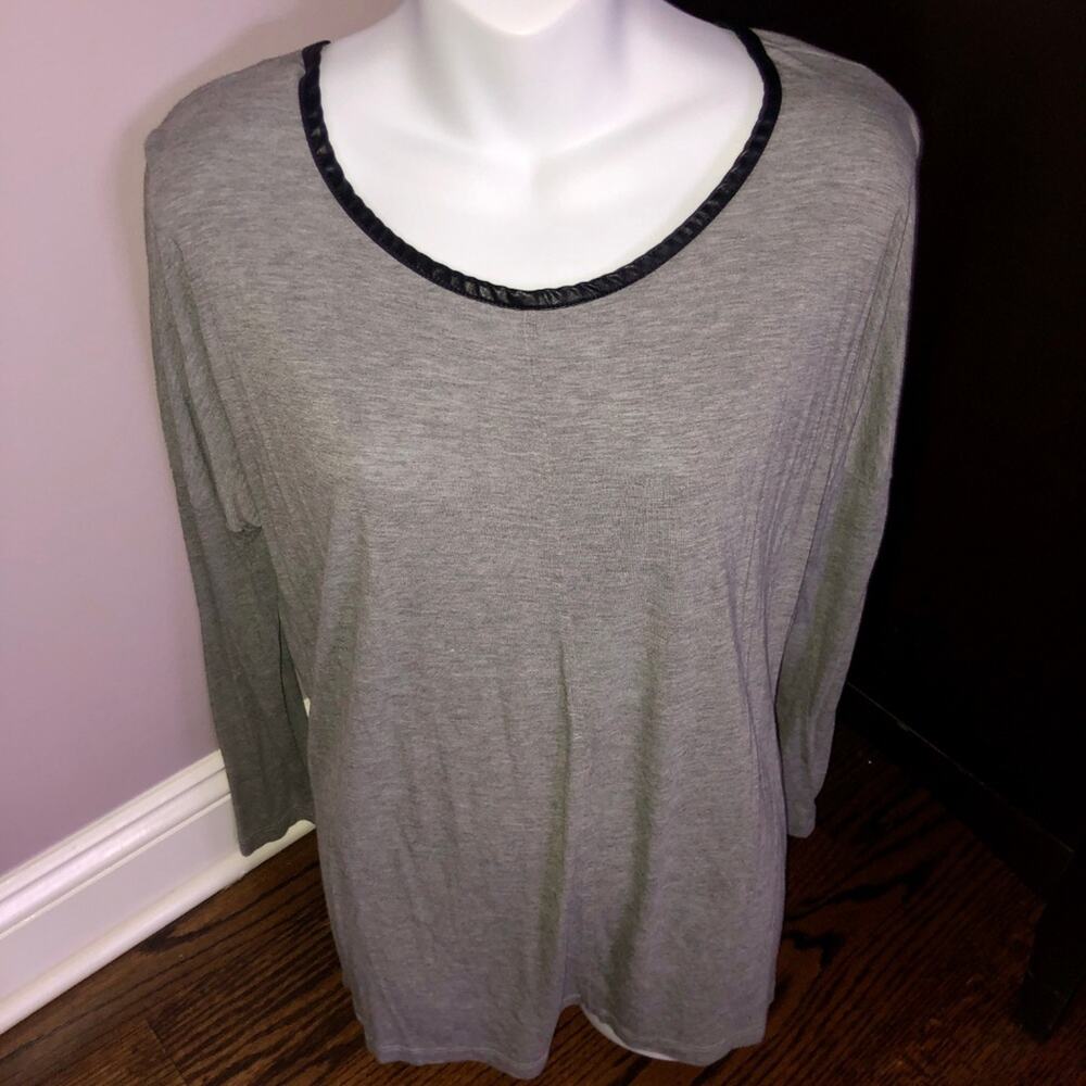 Blue Saks Fifth Ave Chic Casual Top w Leather Trim, M